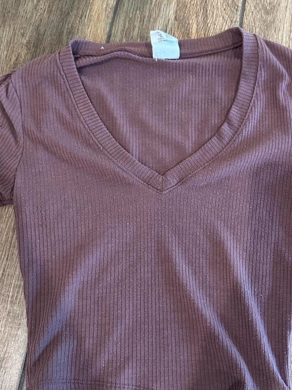 Jestined Ribbed V-Neck Top in Plum